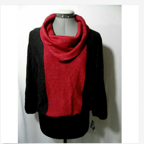 Nwt STYLE&CO. Cowl Sweater Top M Red Black panels - Picture 1 of 5